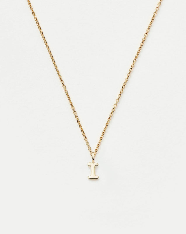 Solid Gold Initial Mini Pendant Necklace - I | 14k Solid Gold