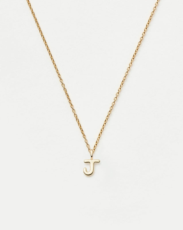 Solid Gold Initial Mini Pendant Necklace - J | 14k Solid Gold