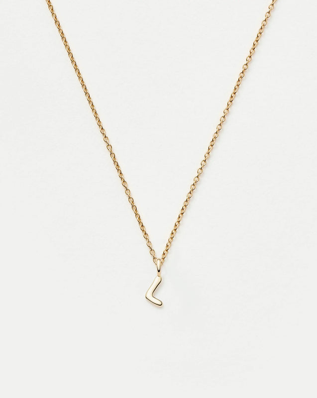 Solid Gold Initial Mini Pendant Necklace - L | 14k Solid Gold