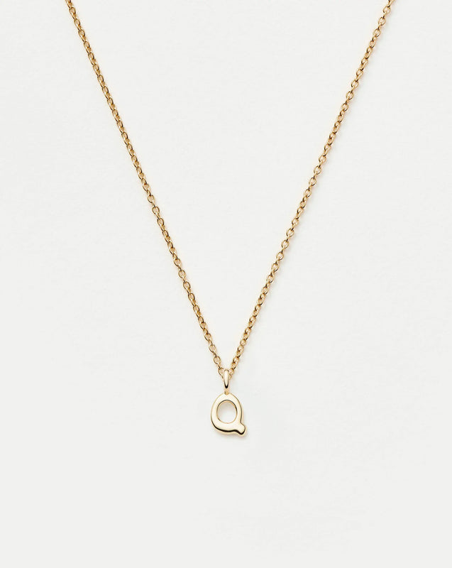 Solid Gold Initial Mini Pendant Necklace - Q | 14k Solid Gold