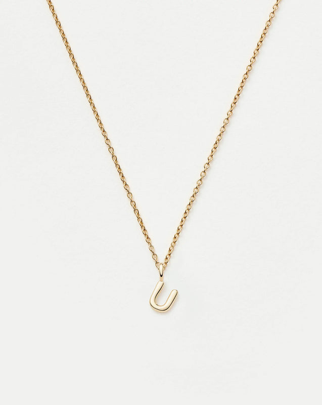 Solid Gold Initial Mini Pendant Necklace - U | 14k Solid Gold
