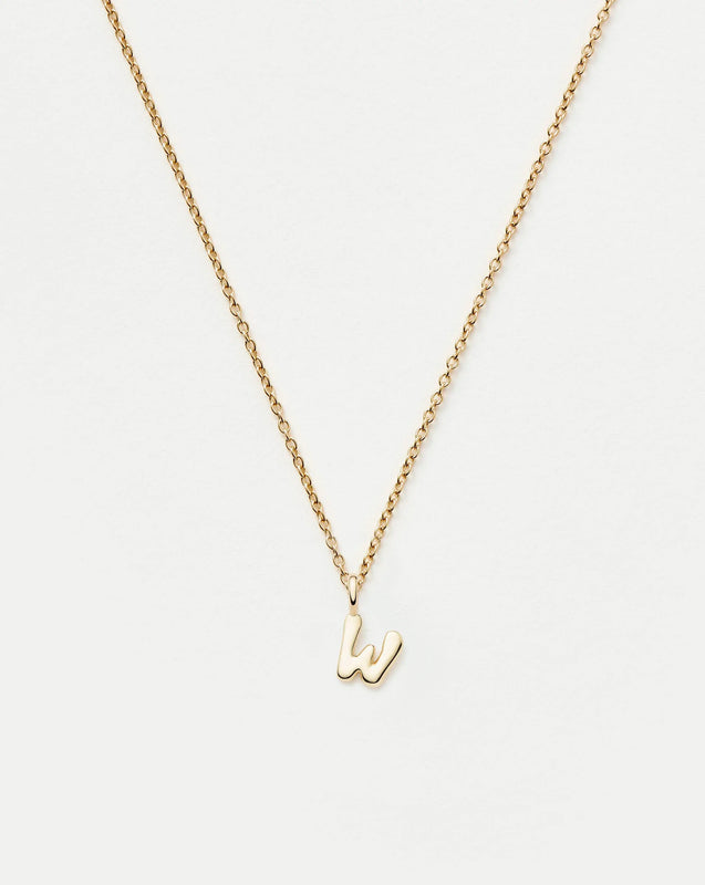 Solid Gold Initial Mini Pendant Necklace - W | 14k Solid Gold