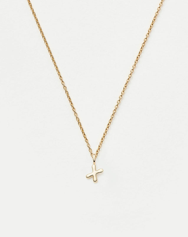 Solid Gold Initial Mini Pendant Necklace - X | 14k Solid Gold