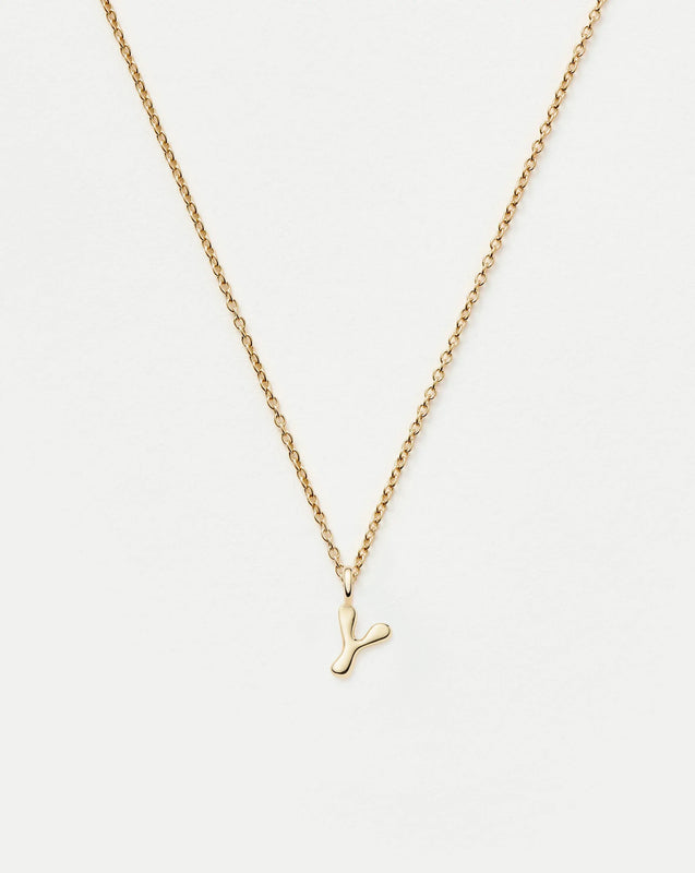Solid Gold Initial Mini Pendant Necklace - Y | 14k Solid Gold