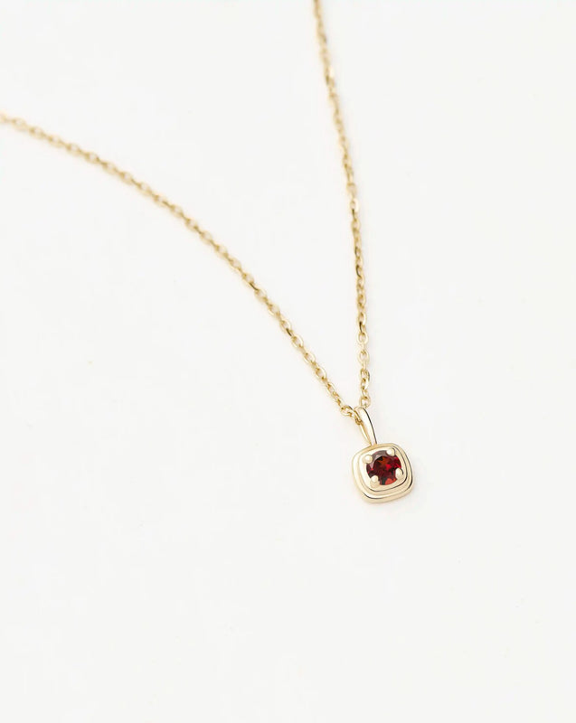 Solid Gold January Birthstone Pendant Necklace | 14k Solid Gold/Garnet