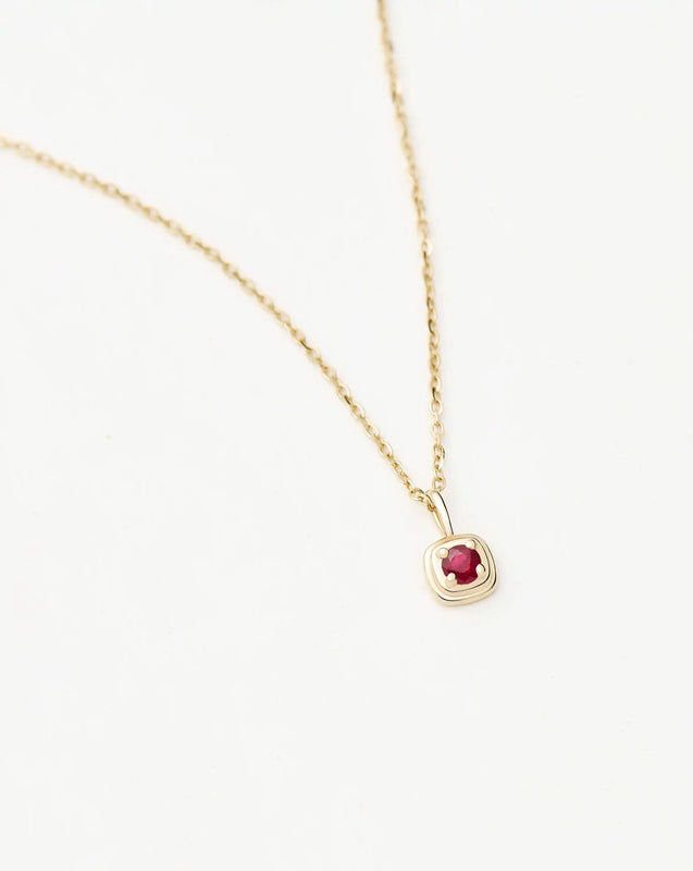Solid Gold July Birthstone Pendant Necklace | 14k Solid Gold/Ruby