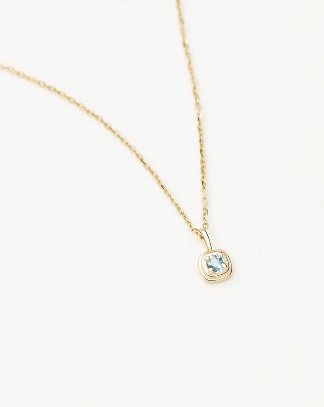Solid Gold March Birthstone Pendant Necklace | 14k Solid Gold/Aquamarine