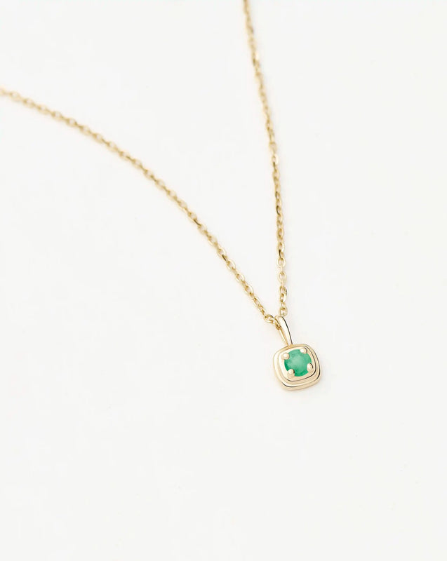Solid Gold May Birthstone Pendant Necklace | 14k Solid Gold/Emerald