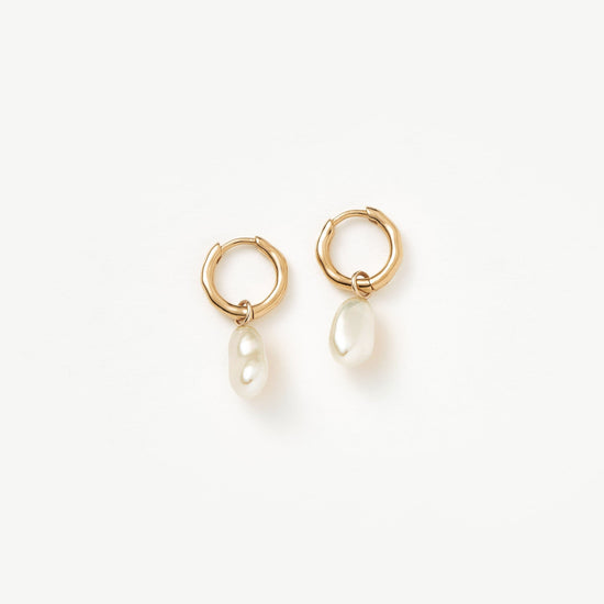 Fine Pearl Organic Drop Mini Hoop Earrings Earrings Missoma 