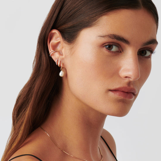 Fine Pearl Organic Drop Mini Hoop Earrings Earrings Missoma 