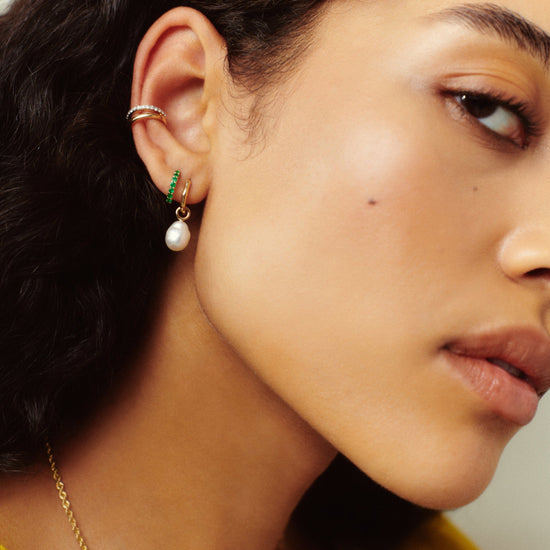 Fine Pearl Organic Drop Mini Hoop Earrings Earrings Missoma 