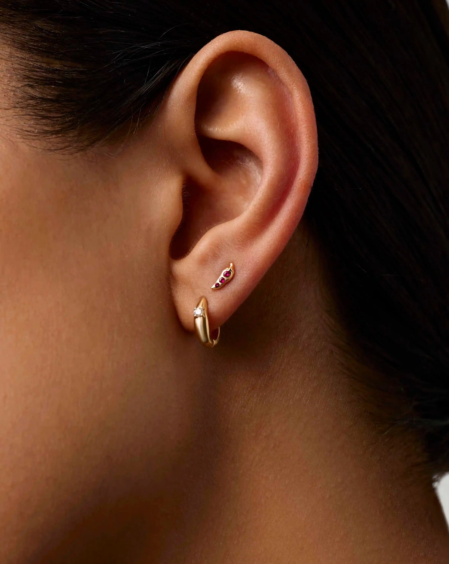 Fine Ruby Chilli Single Stud Earring | 14k Solid Gold/Ruby Earrings Missoma 