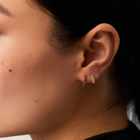 Fine Ruby Huggies | 14k Solid Gold/Ruby Earrings Missoma 