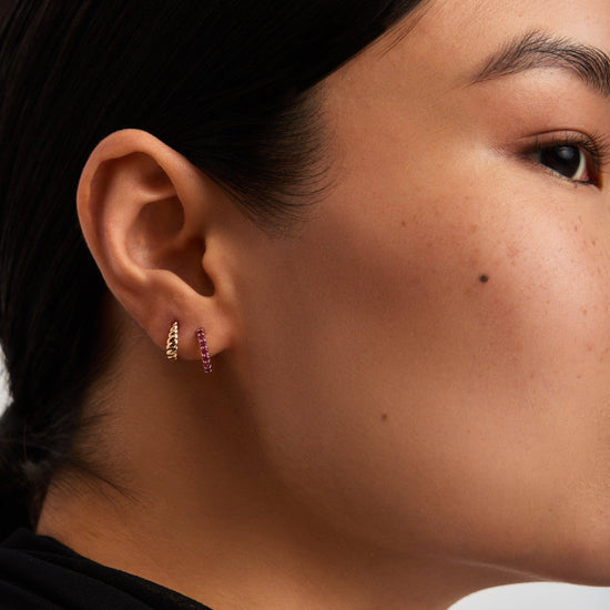 Fine Ruby Huggies | 14k Solid Gold/Ruby Earrings Missoma 