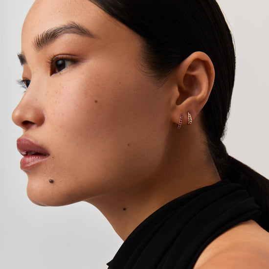 Fine Ruby Huggies | 14k Solid Gold/Ruby Earrings Missoma 