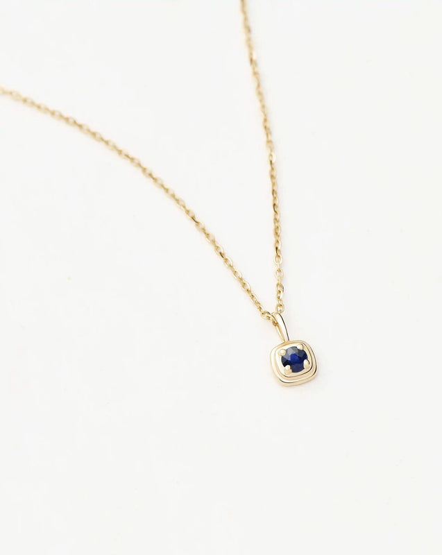Solid Gold September Birthstone Pendant Necklace | 14k Solid Gold/Blue Sapphire