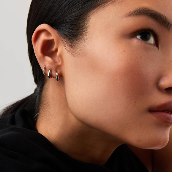 Fine Single Diamond Dome Huggies | 14k Solid White Gold/Diamond Earrings Missoma 