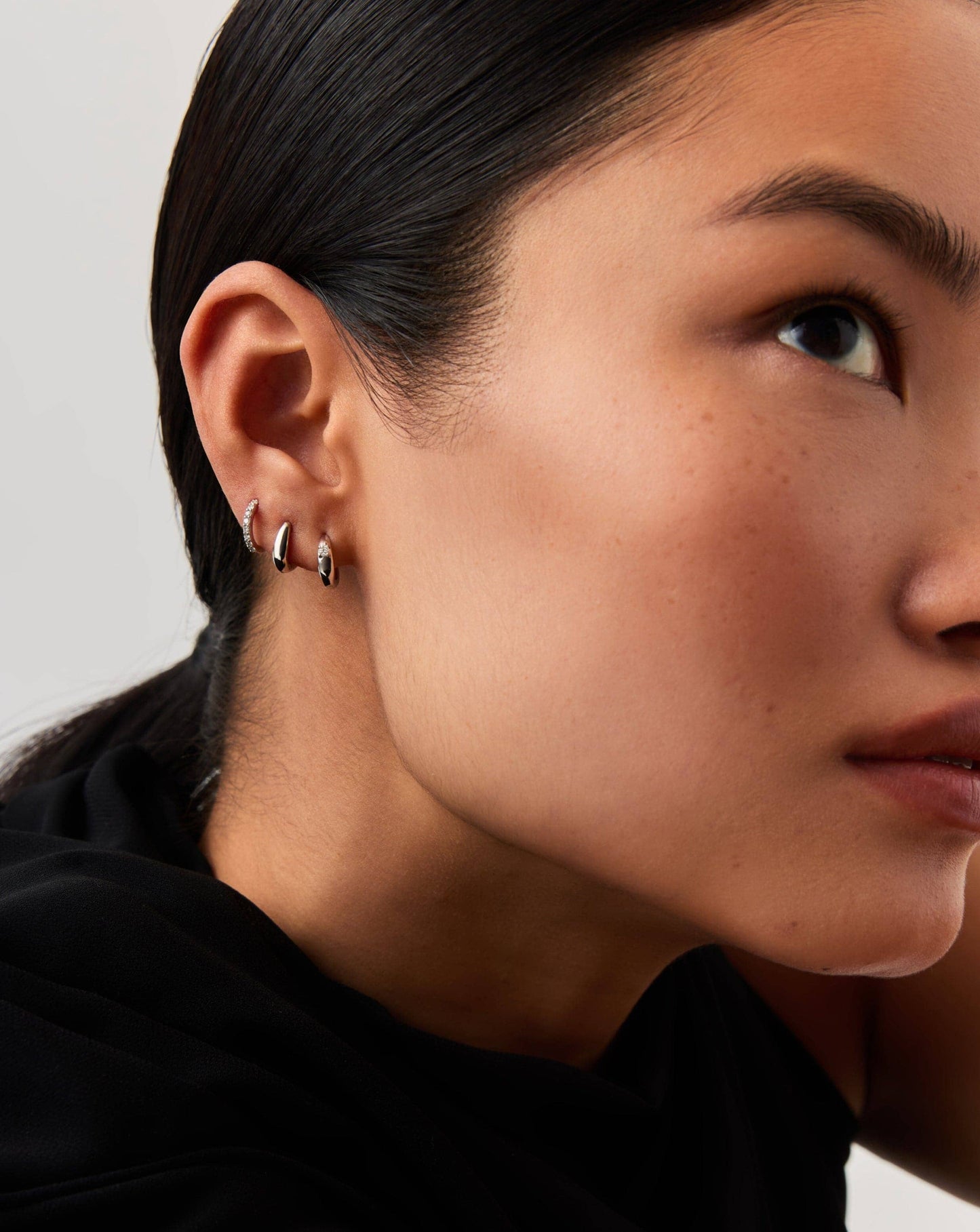 Fine Single Diamond Dome Huggies | 14k Solid White Gold/Diamond Earrings Missoma 