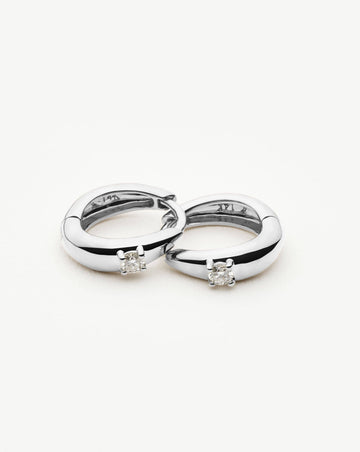Fine Single Diamond Dome Huggies | 14k Solid White Gold/Diamond Earrings Missoma 