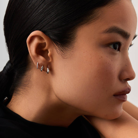 Fine Single Diamond Dome Huggies | 14k Solid White Gold/Diamond Earrings Missoma 