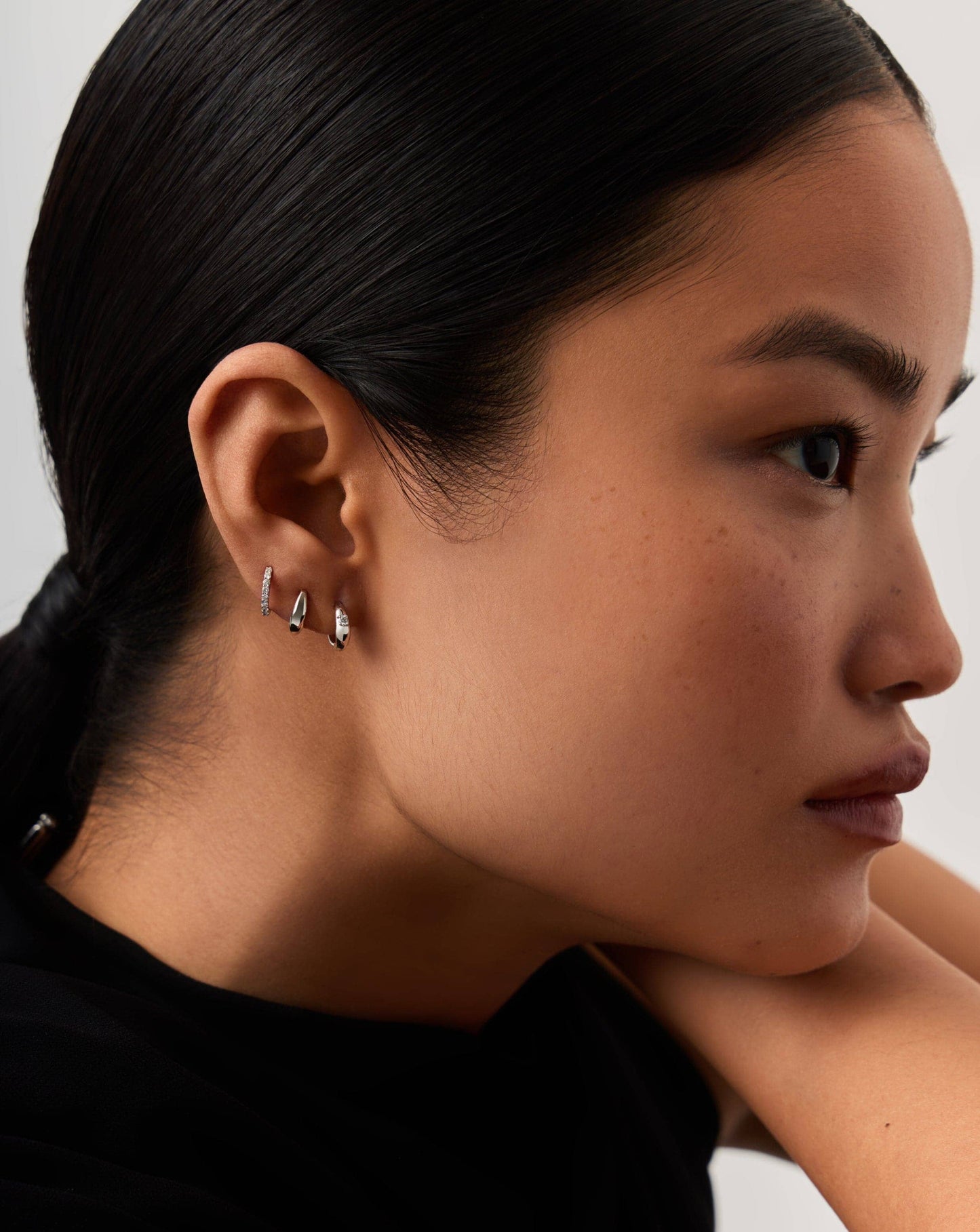 Fine Single Diamond Dome Huggies | 14k Solid White Gold/Diamond Earrings Missoma 