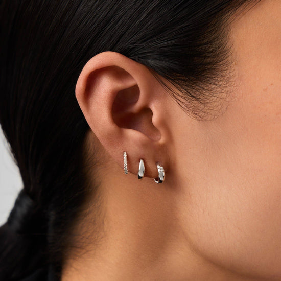 Fine Single Diamond Dome Huggies | 14k Solid White Gold/Diamond Earrings Missoma 