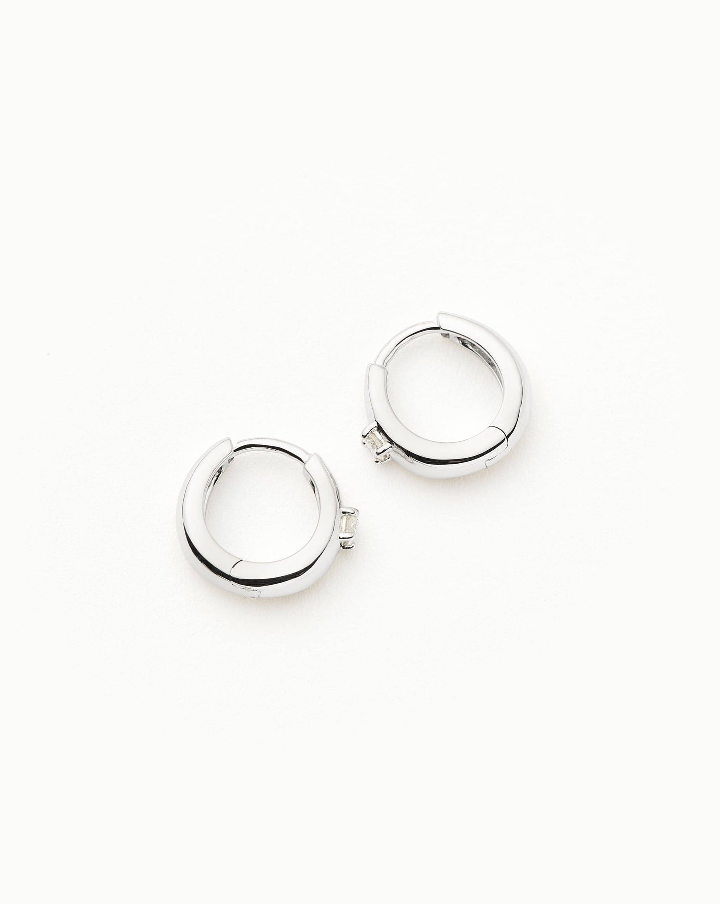 Fine Single Diamond Dome Huggies | 14k Solid White Gold/Diamond Earrings Missoma 