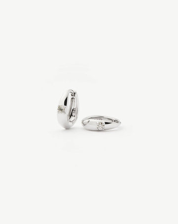 Fine Single Diamond Dome Huggies | 14k Solid White Gold/Diamond Earrings Missoma 