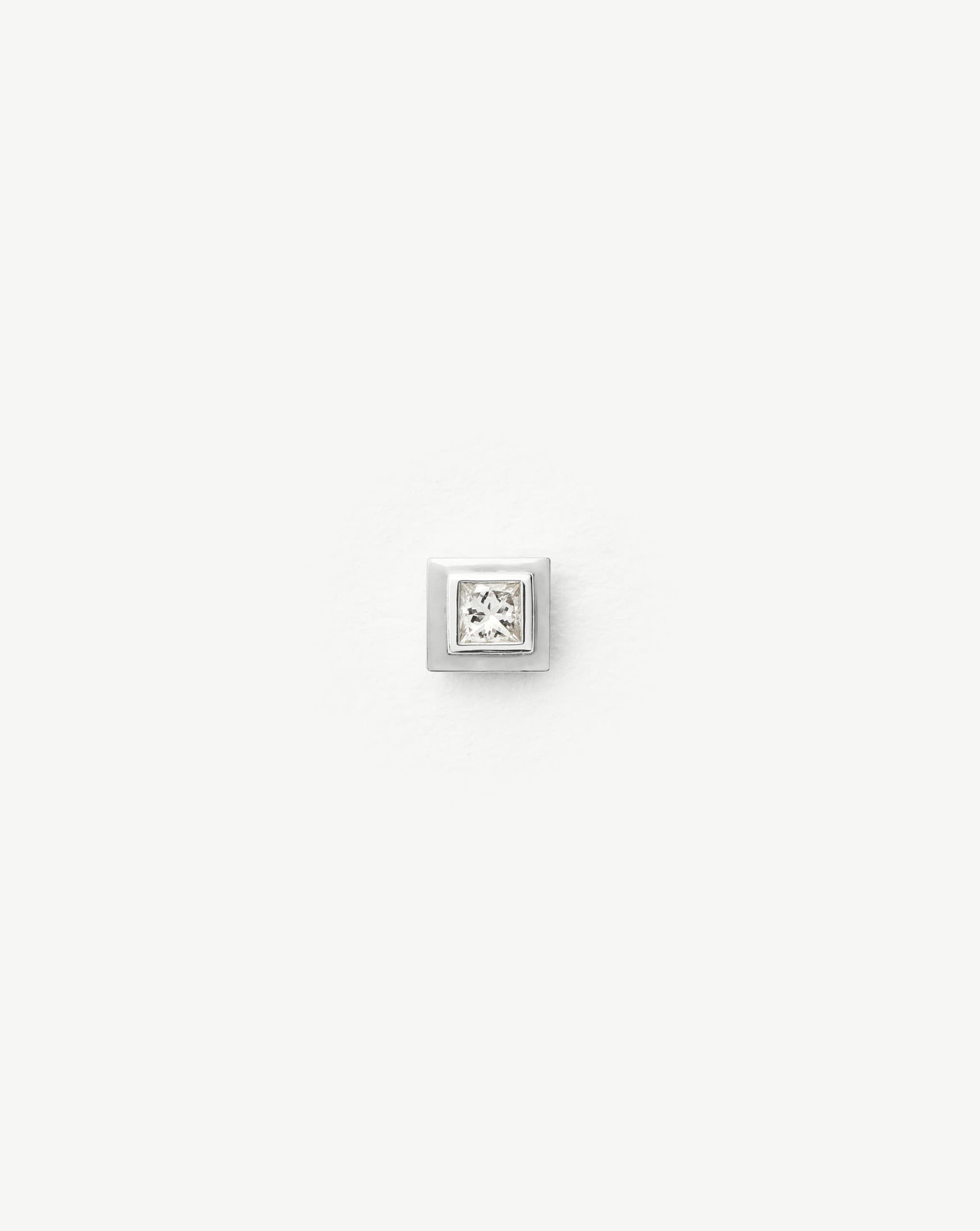 Fine Square Solitaire Piercing Stud Earring | 14k White Gold/Diamond Earrings Missoma 