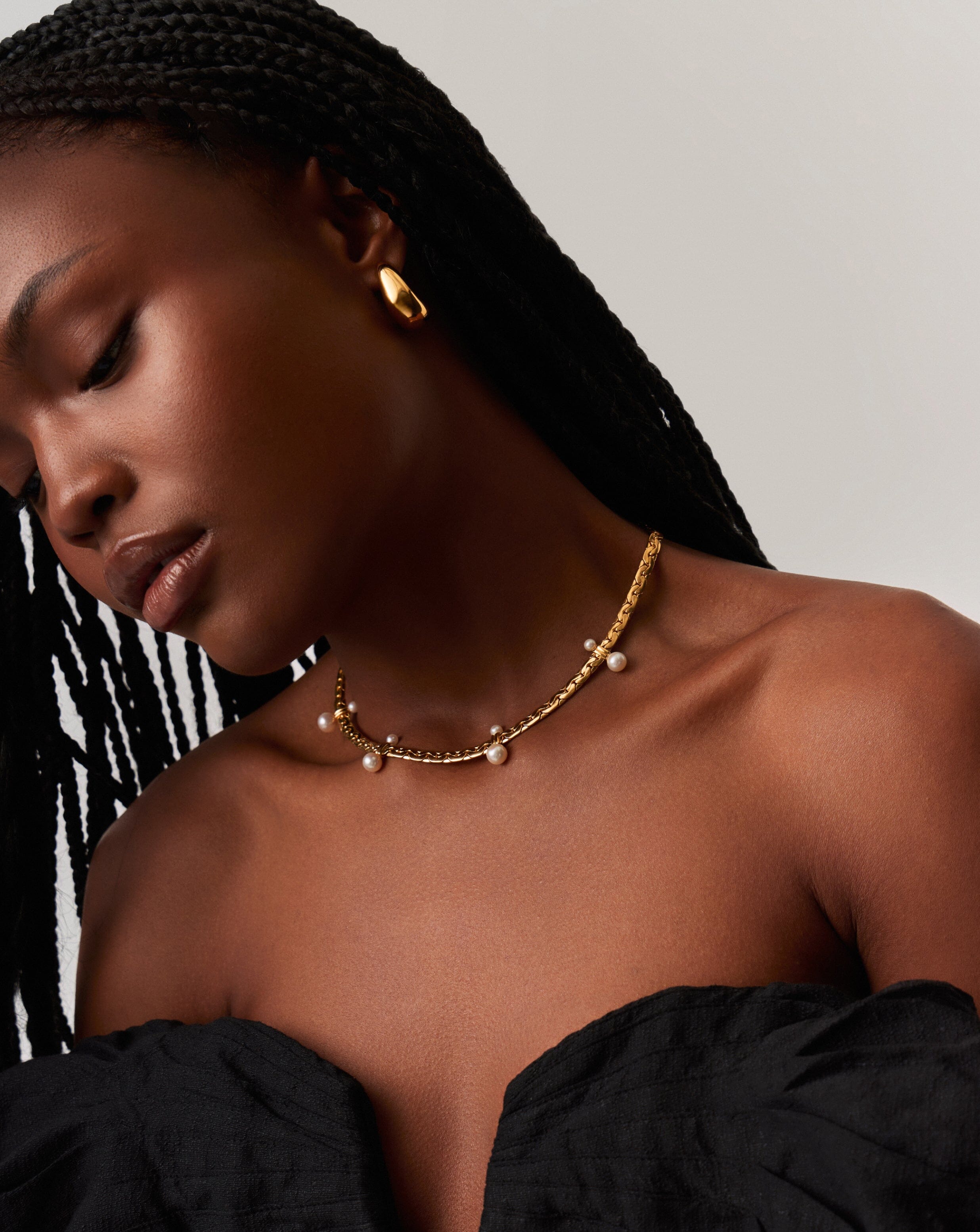 Floating Pearl Cobra Chain Choker | 18k Gold Plated/Pearl Necklaces Missoma 