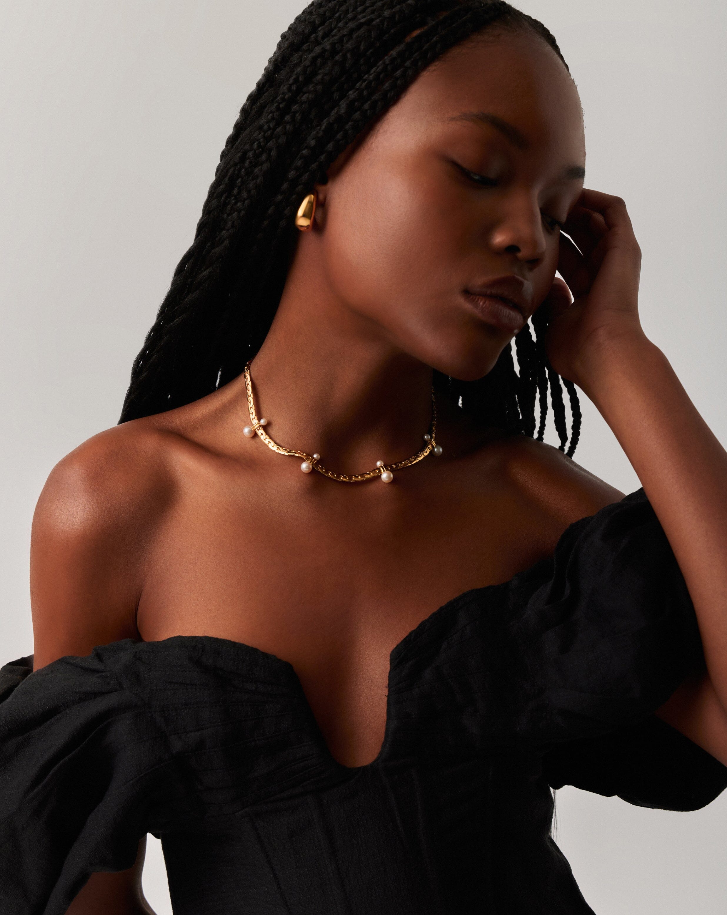 Floating Pearl Cobra Chain Choker | 18k Gold Plated/Pearl Necklaces Missoma 