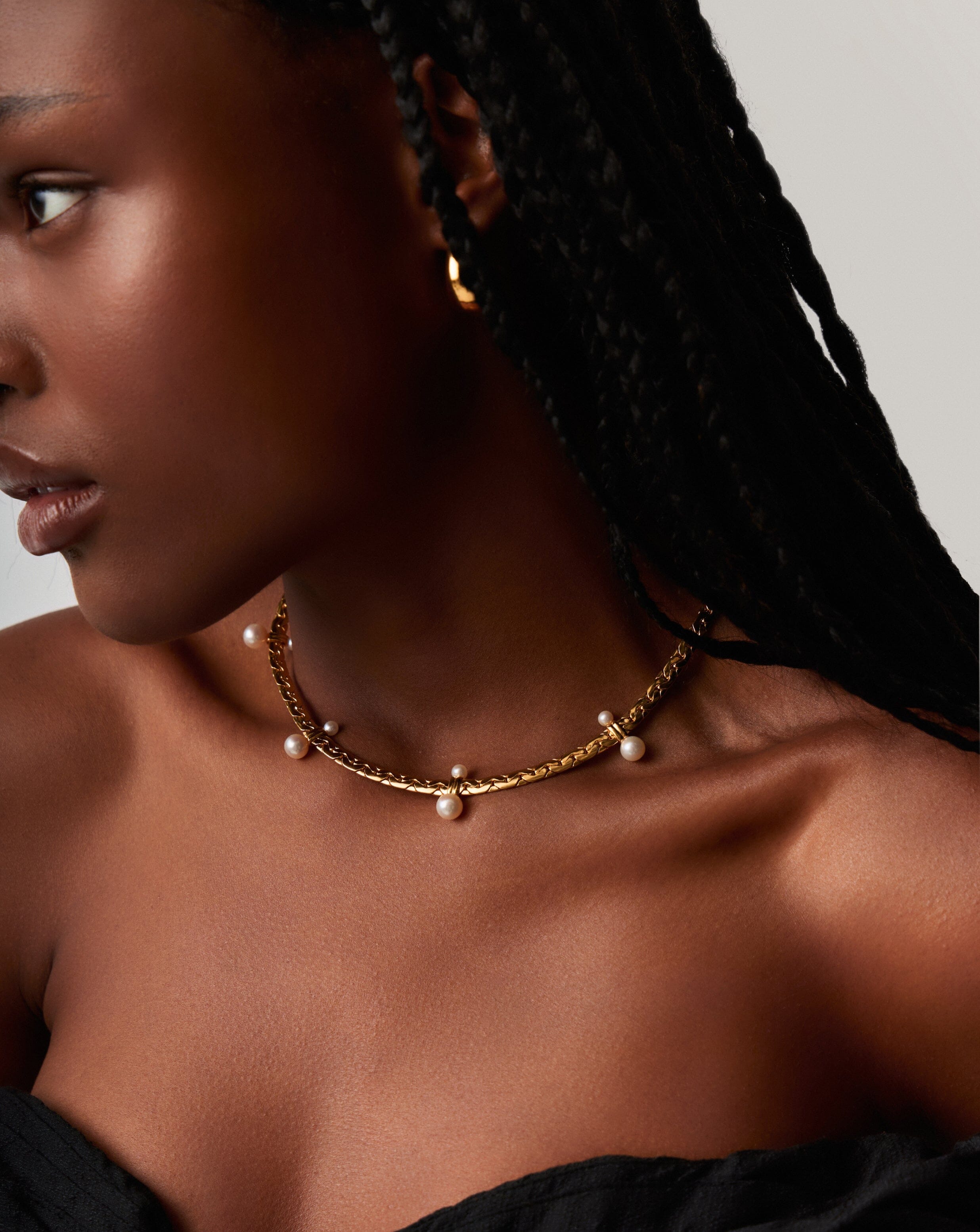 Floating Pearl Cobra Chain Choker | 18k Gold Plated/Pearl Necklaces Missoma 