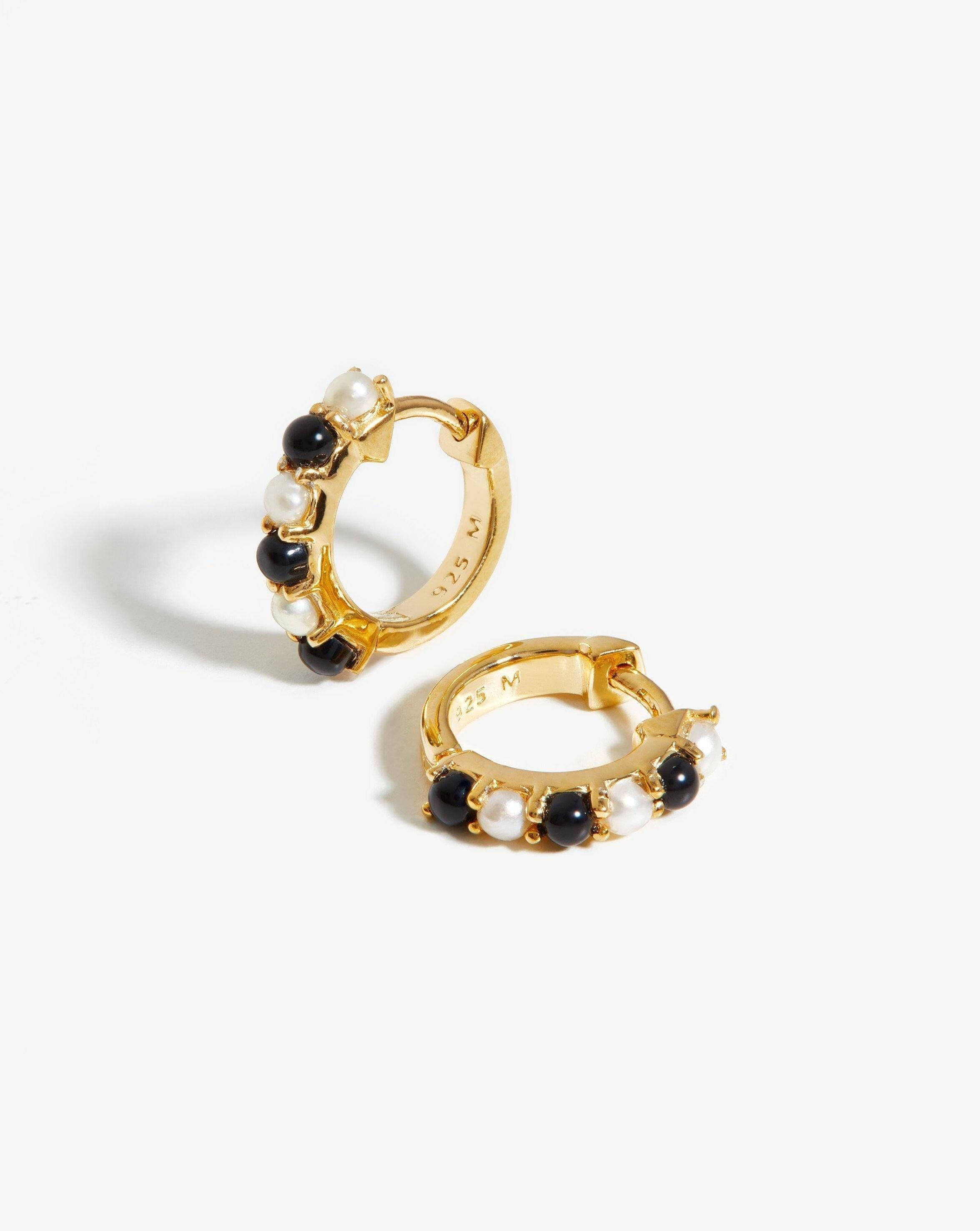 Gemstone Huggies | 18k Gold Vermeil/Pearl & Black Onyx Earrings Missoma 