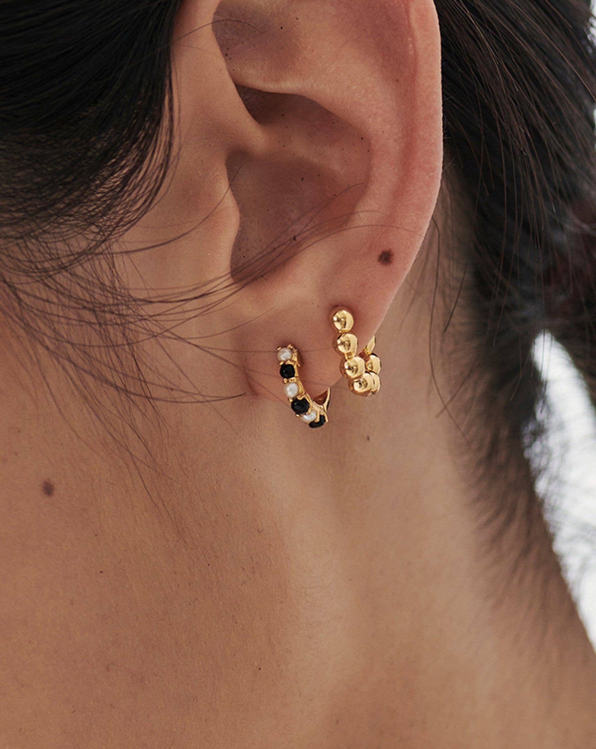 Gemstone Huggies | 18k Gold Vermeil/Pearl & Black Onyx Earrings Missoma 