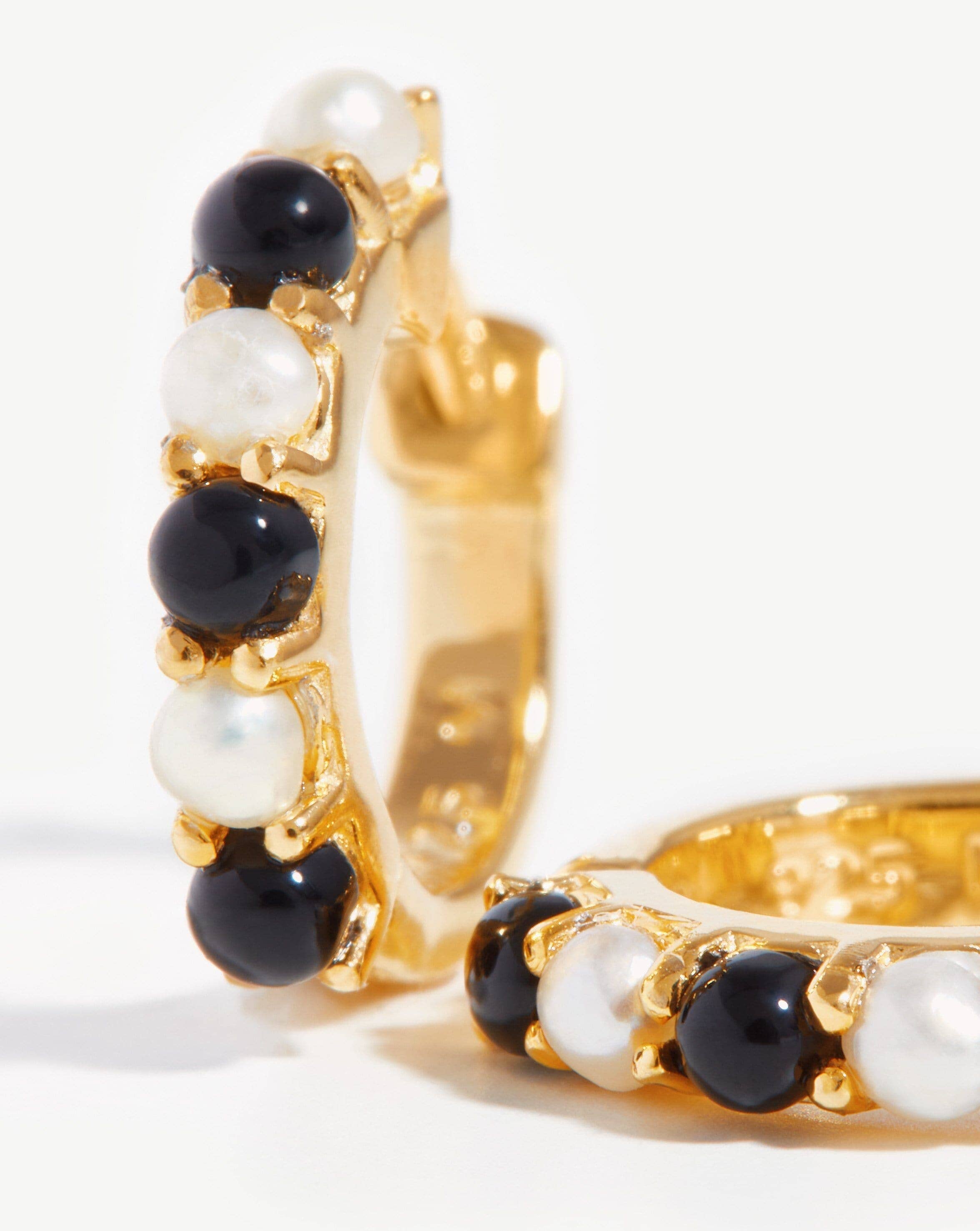 Gemstone Huggies | 18k Gold Vermeil/Pearl & Black Onyx Earrings Missoma 