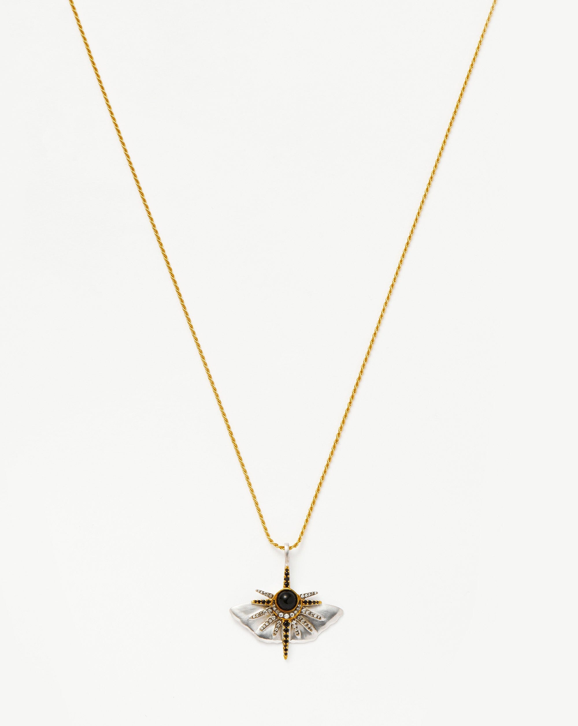 Missoma Harris Reed Rising Star Locket Necklace | 18ct Gold Plated/Pearl & Black Enamel