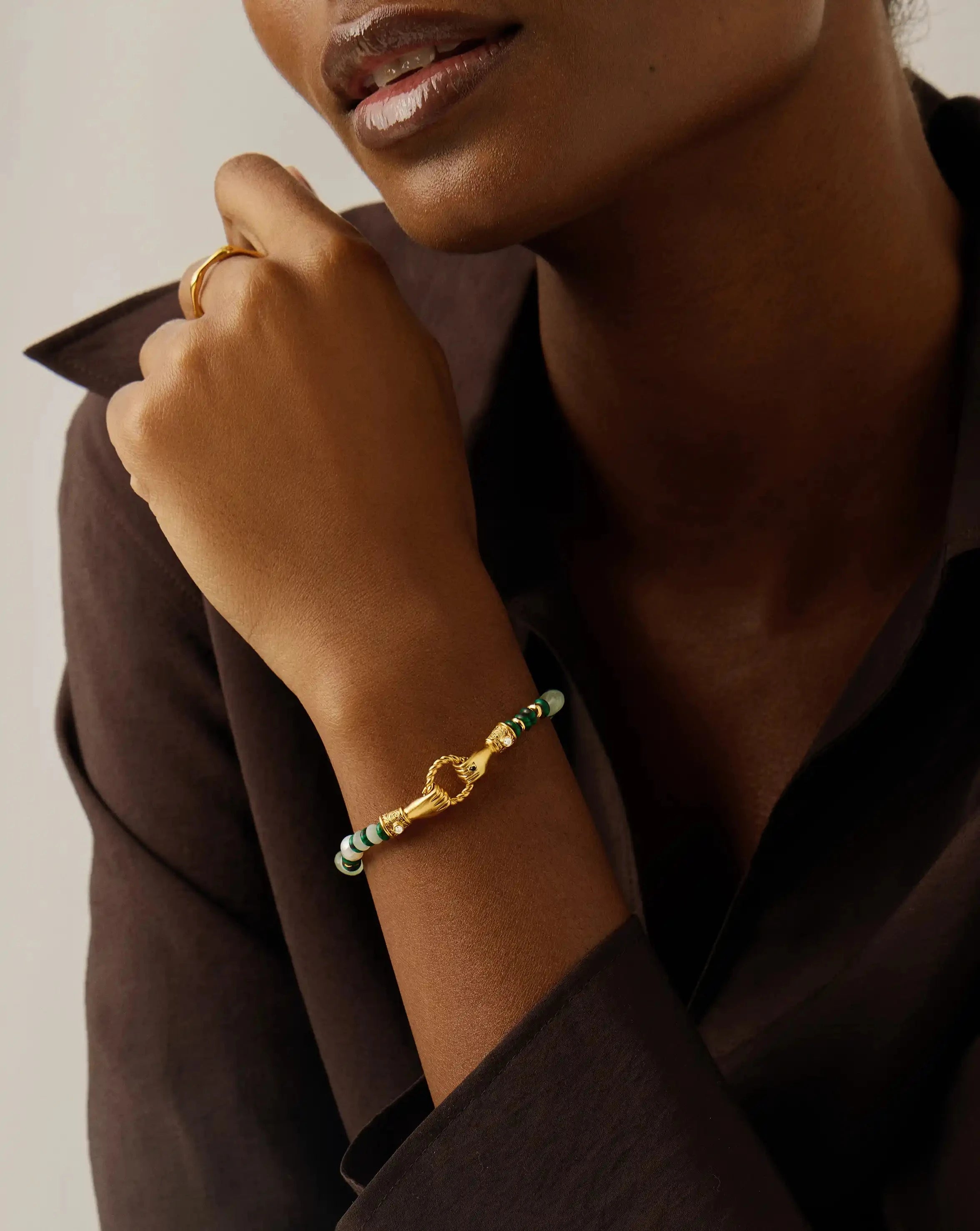 Harris Reed In Good Hands Beaded Gemstone Bracelet | 18k Gold Plated/Multi Green Gemstone & Pearl Bracelets Missoma 