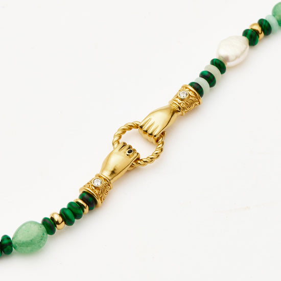 Harris Reed In Good Hands Beaded Gemstone Bracelet | 18k Gold Plated/Multi Green Gemstone & Pearl Bracelets Missoma 