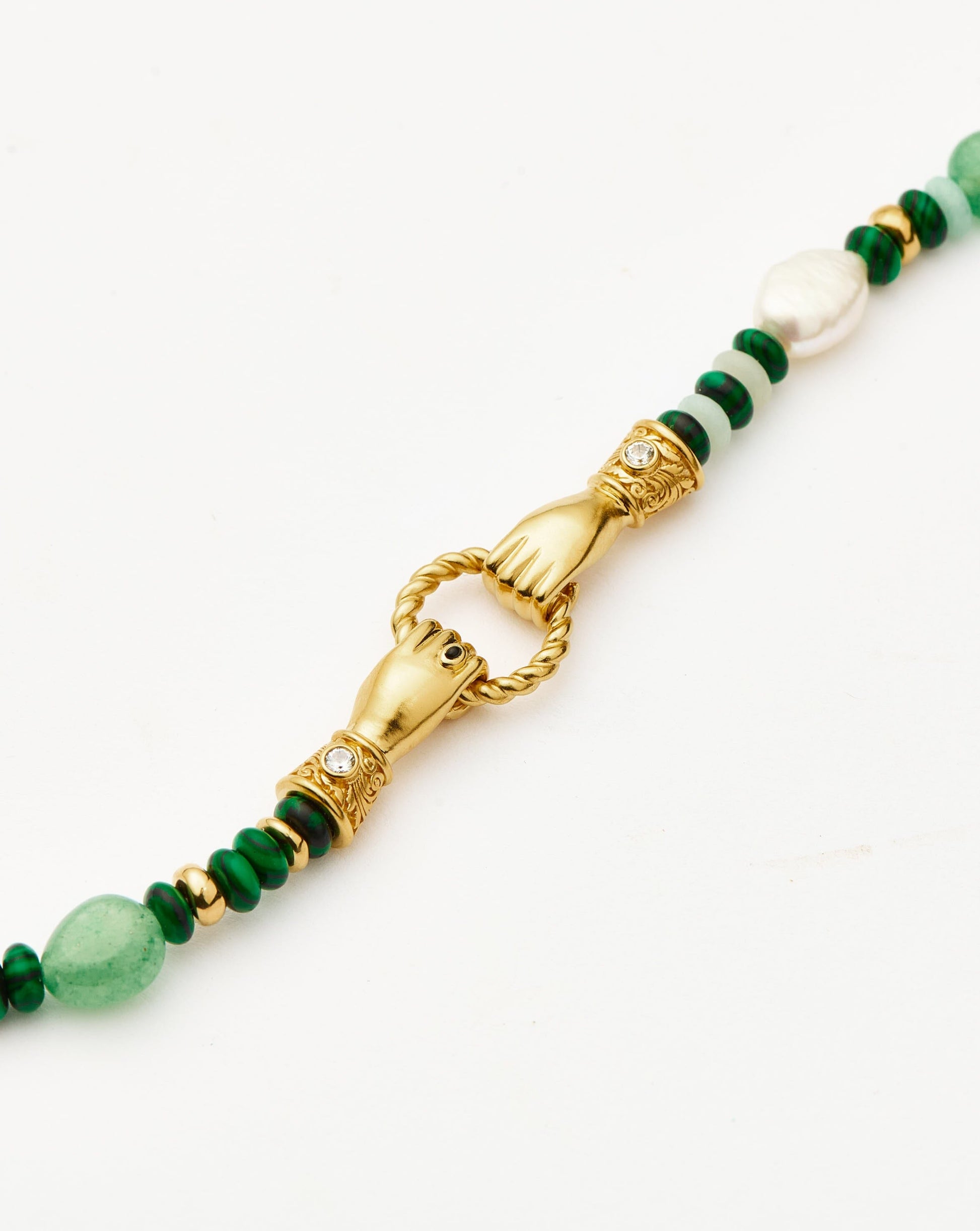 Harris Reed In Good Hands Beaded Gemstone Bracelet | 18k Gold Plated/Multi Green Gemstone & Pearl Bracelets Missoma 