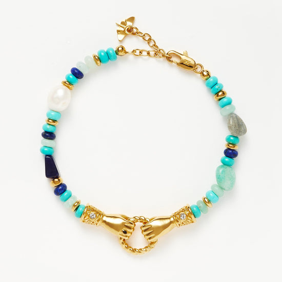 Harris Reed In Good Hands Beaded Gemstone Bracelet | 18k Gold Plated/Turquoise, Lapis & Pearl Bracelets Missoma 