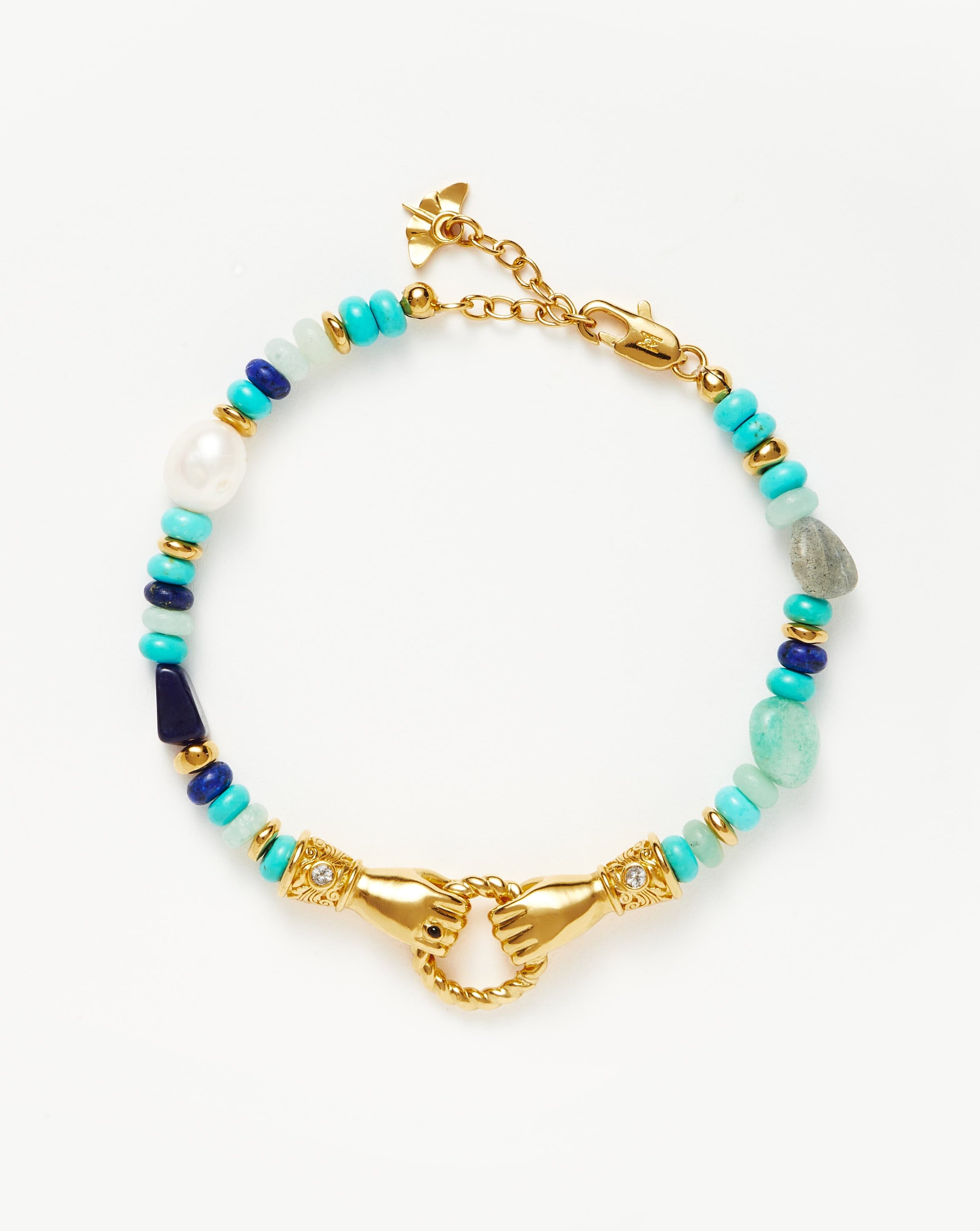 Harris Reed In Good Hands Beaded Gemstone Bracelet | 18k Gold Plated/Turquoise, Lapis & Pearl Bracelets Missoma 