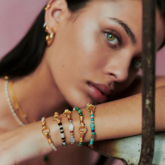 Harris Reed In Good Hands Beaded Gemstone Bracelet | 18k Gold Plated/Turquoise, Lapis & Pearl Bracelets Missoma 