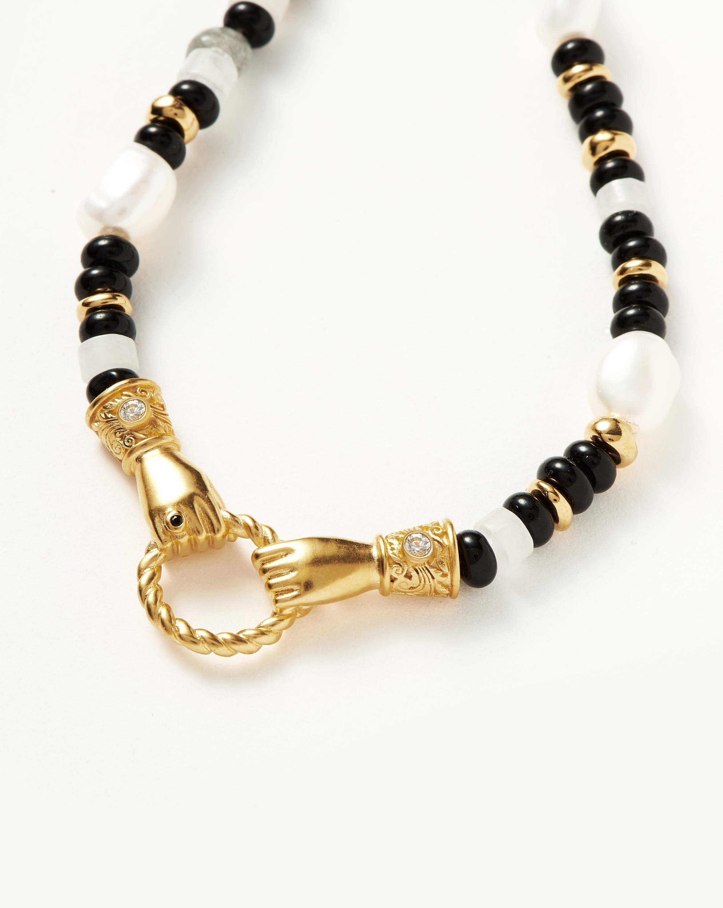 Harris Reed In Good Hands Beaded Gemstone Necklace | 18k Gold Plated/Black Chalcedony & Pearl Necklaces Missoma 