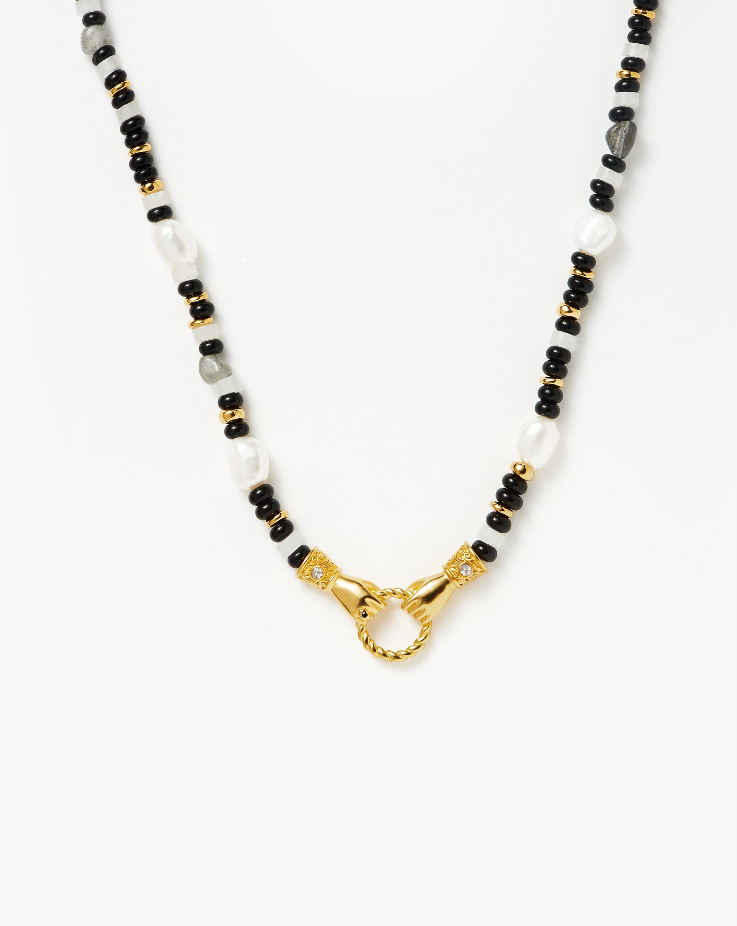 Harris Reed In Good Hands Beaded Gemstone Necklace | 18k Gold Plated/Black Chalcedony & Pearl Necklaces Missoma 