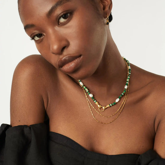 Harris Reed In Good Hands Beaded Gemstone Necklace | 18k Gold Plated/Multi Green Gemstone & Pearl Necklaces Missoma 