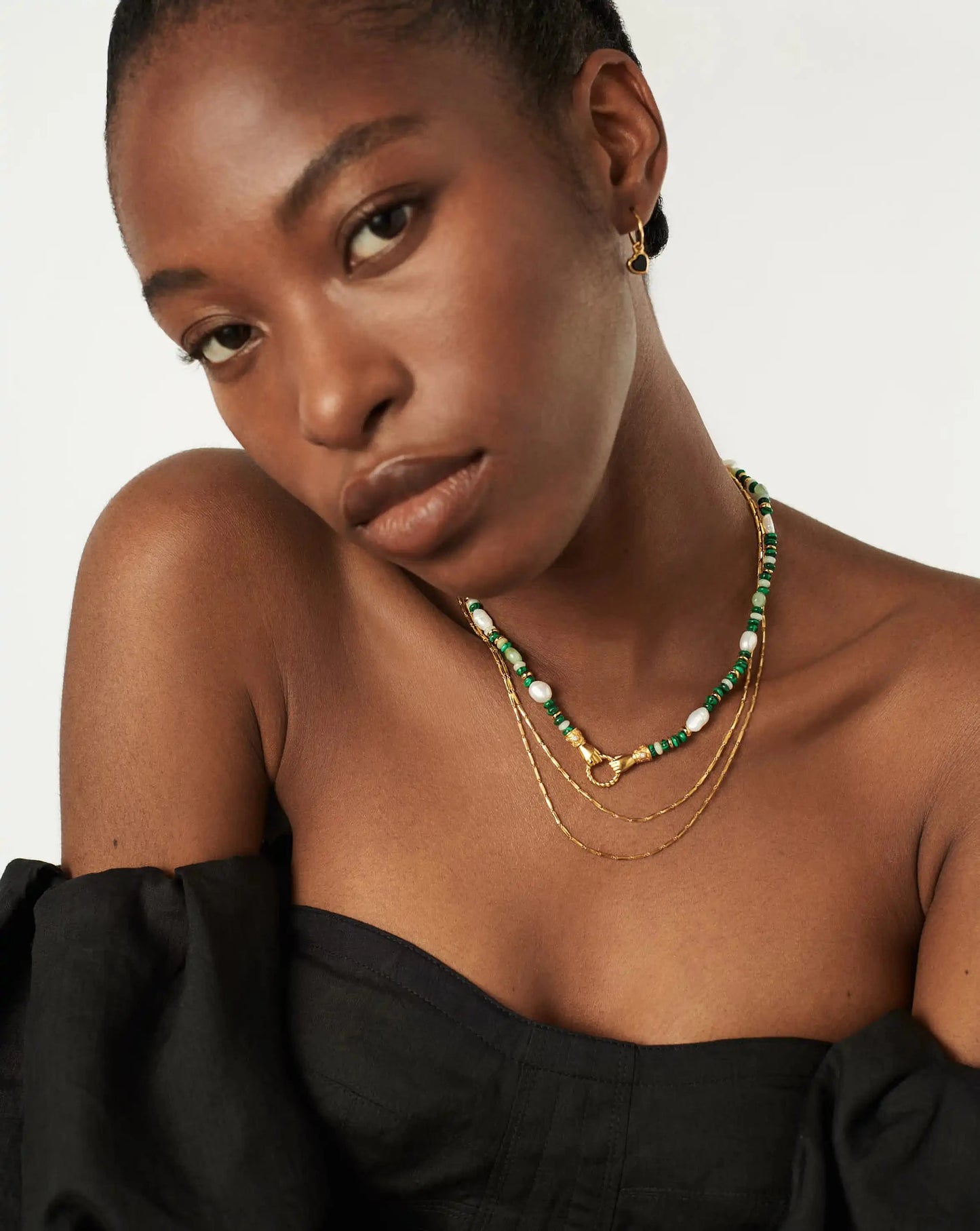 Harris Reed In Good Hands Beaded Gemstone Necklace | 18k Gold Plated/Multi Green Gemstone & Pearl Necklaces Missoma 