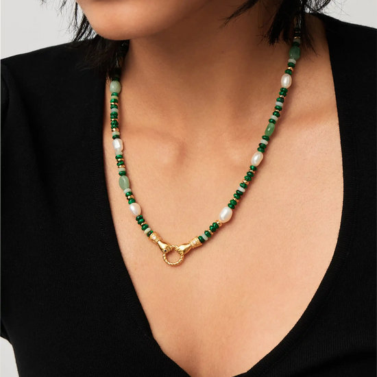 Harris Reed In Good Hands Beaded Gemstone Necklace | 18k Gold Plated/Multi Green Gemstone & Pearl Necklaces Missoma 