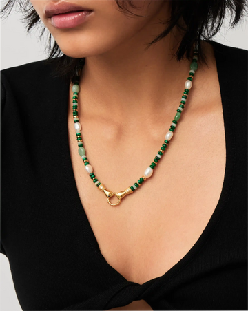 Harris Reed In Good Hands Beaded Gemstone Necklace | 18k Gold Plated/Multi Green Gemstone & Pearl Necklaces Missoma 