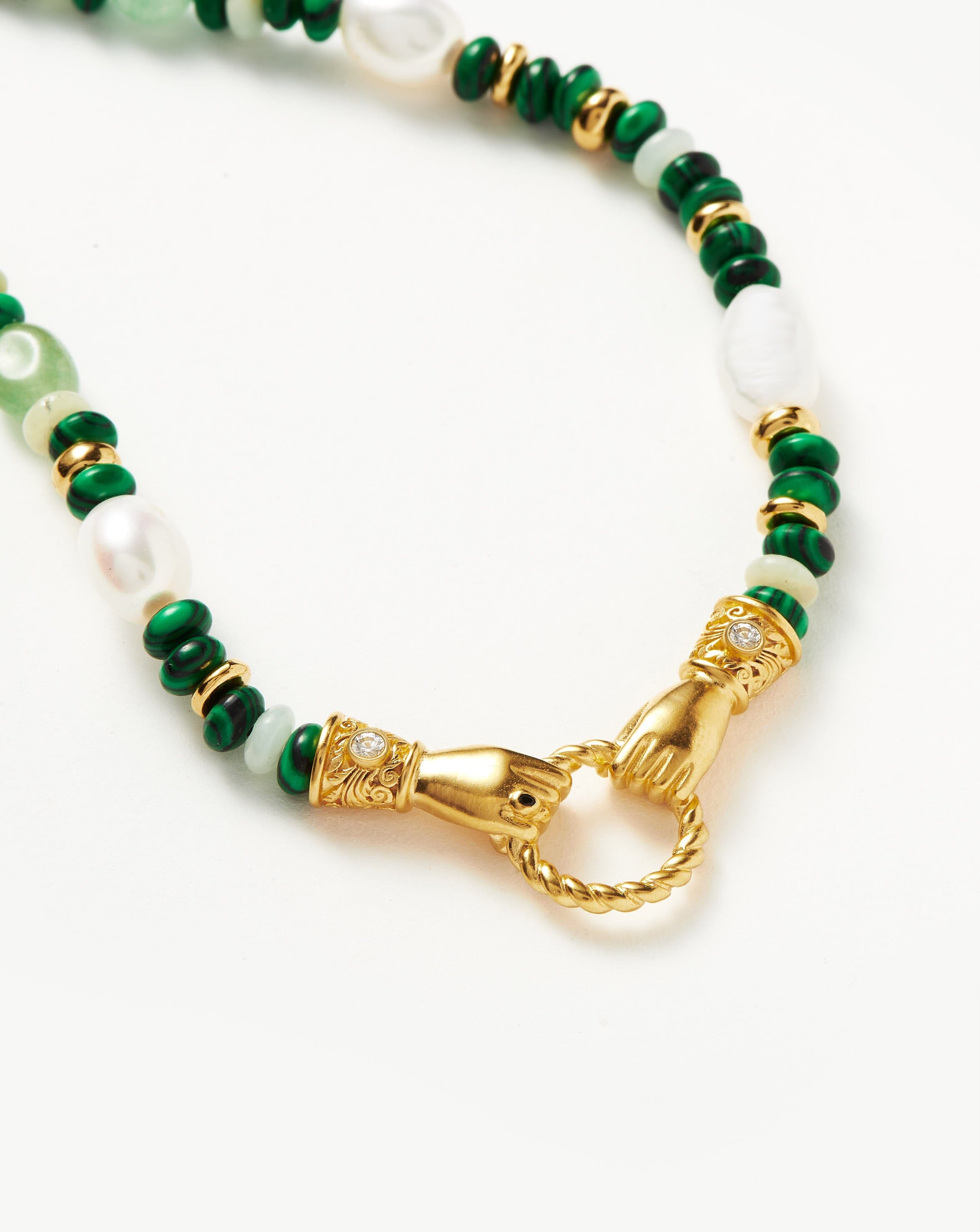 Harris Reed In Good Hands Beaded Gemstone Necklace | 18k Gold Plated/Multi Green Gemstone & Pearl Necklaces Missoma 