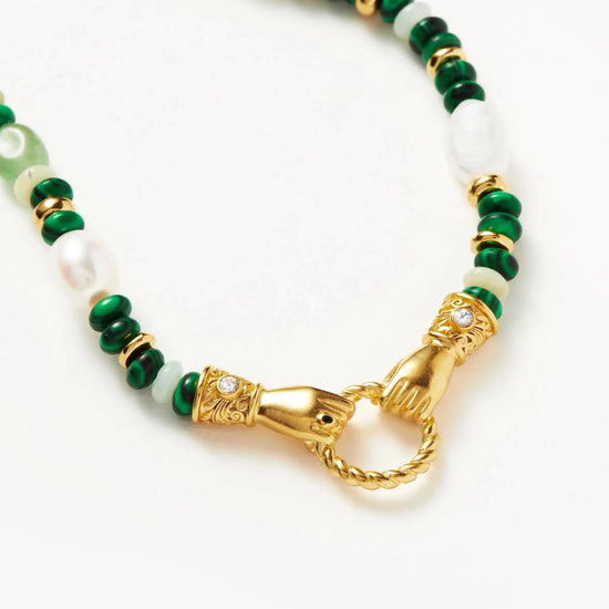 Harris Reed In Good Hands Beaded Gemstone Necklace | 18k Gold Plated/Multi Green Gemstone & Pearl Necklaces Missoma 